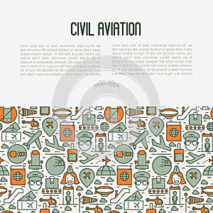 Civil aviation concept contains thin line icons