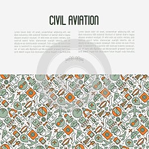 Civil aviation concept contains thin line icons