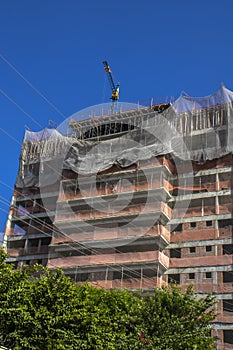 Civil construction site works on a residential building in Brazil.