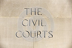 Civil Courts sign etched in stone building