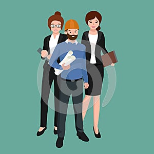Civil engineer, architect and construction workers group of people