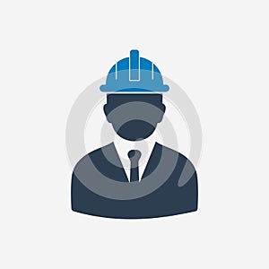 Civil Engineer Icon with man and safety helmet sign. Editable Vector EPS Symbol Illustration