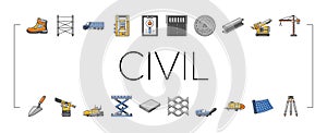 civil engineer industry building icons set vector