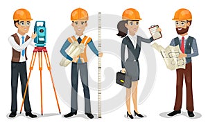 Civil engineer, surveyor, architect and construction workers isolated vector