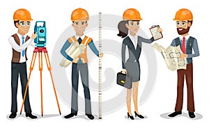 Civil engineer, surveyor, architect and construction workers isolated vector photo