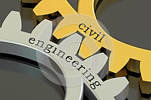 Civil engineering concept on the gearwheels, 3D rendering