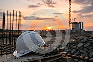Civil engineering helmet at sunset
