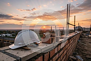 Civil engineering helmet at sunset