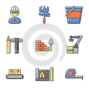 Civil engineering icons set, cartoon style