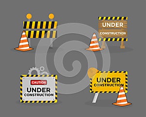 Civil engineering marks trafic corn  iron plate and wood yellow brown and orange