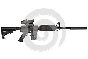 Civil firearm with silencer isolated on a white background