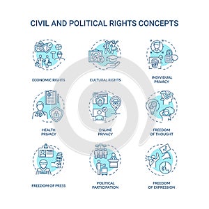 Civil and political rights concept icons set