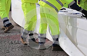 civil protection men with high visibility clothing during an exe photo