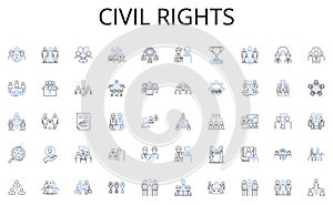 civil rights line icons collection. Assembly, Automation, Machining, Fabrication, Welding, Casting, Molding vector and photo
