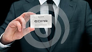 Civil servant showing card with GDPR sign