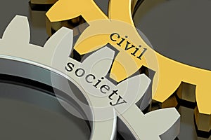 Civil society concept on the gearwheels, 3D rendering