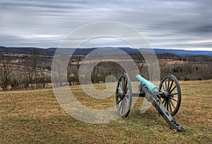 Civil War Cannon Aims Towards Mountains