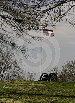 Civil War Canon And American Flag