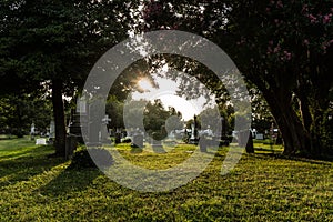 Civil War Cemetery Tombstones at Dusk photo