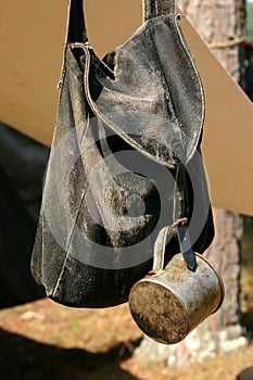 Civil war Knapsack and cup photo