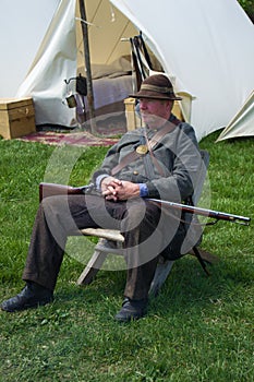 Civil War Reenactor at a Civil War Encampment