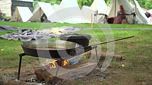 Civil War tent encampment and cooking fire