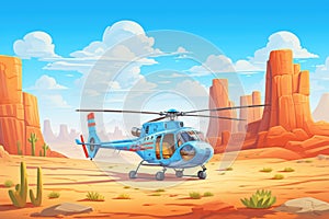 civilian helicopter in a stunning desert backdrop