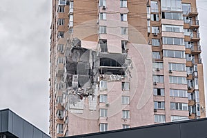 A civilian house in Kyiv destroyed by a Russian missile war concept, Russian-Ukrainian war