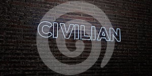 CIVILIAN -Realistic Neon Sign on Brick Wall background - 3D rendered royalty free stock image