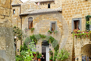 CIVITA DI BAGNOREGGIO, ITALY - JUNE 9, 2019: Civita di Bagnoregio village, located on top of a volcanic tuff hill overlooking the