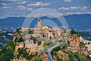 Civita di Bagnoregio comune, town, and surrounding landscape view in the Province of Viterbo in the Italian region of Lazio, Italy