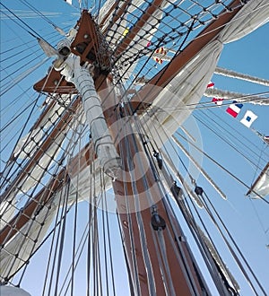 Civitavecchia, Italy, 20 OCTOBER 2016, sailboat foresail during his stay in the port of Civitavecchia