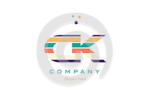 ck c k line stripes pastel color alphabet letter logo icon template vector