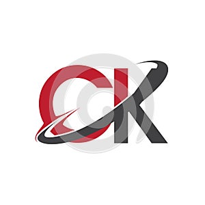 CK initial logo company name colored red and black swoosh design, isolated on white background. vector logo for business and