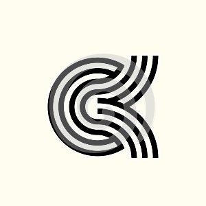 CK monogram logo signature icon. Intertwined lines alphabet initials.