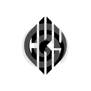 CKY circle letter logo design with circle and ellipse shape. CKY ellipse letters with typographic style. The three initials form a