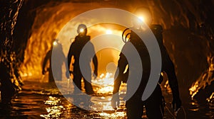 Clad in protective gear a team of explorers brave a treacherous underground lake in search of the elusive dark photon photo