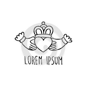 Claddagh ring doodle icon, vector illustration