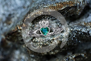 Claddagh ring with emerald heart
