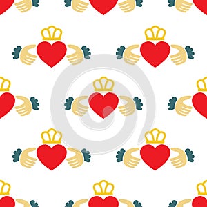 Claddagh ring seamless doodle pattern, vector illustration