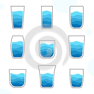 Claen water glass icon collection set flat style vector