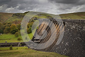 The Claerwen reservoir dam in Powys