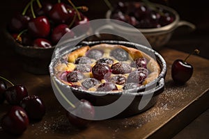 Clafoutis Cherry Pie, Clafouti Fruit Dessert, French Cherrypie, Abstract Generative Ai Illustration