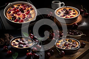 Clafoutis Cherry Pie, Clafouti Fruit Dessert, French Cherrypie, Abstract Generative Ai Illustration