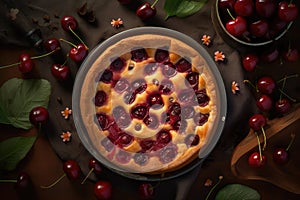 Clafoutis Cherry Pie, Clafouti Fruit Dessert, French Cherrypie, Abstract Generative Ai Illustration