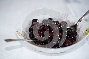 Clafoutis with Cherry. Red and ripe cherries. Preparation and close-up