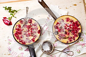 Clafoutis with cherry. style vintage.