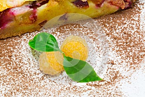 Clafoutis frut pie with yellow raspberry