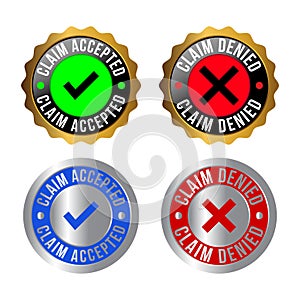 Claim Accepted Badge, Claim Denied Banner, Rubber Stamp, Claimed Watermark Seal For Retail And Ecommerce Design Elements, Emblem,