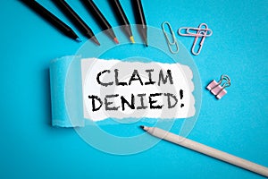 Claim Denied. Indemnification, Insurance and Warranty concept